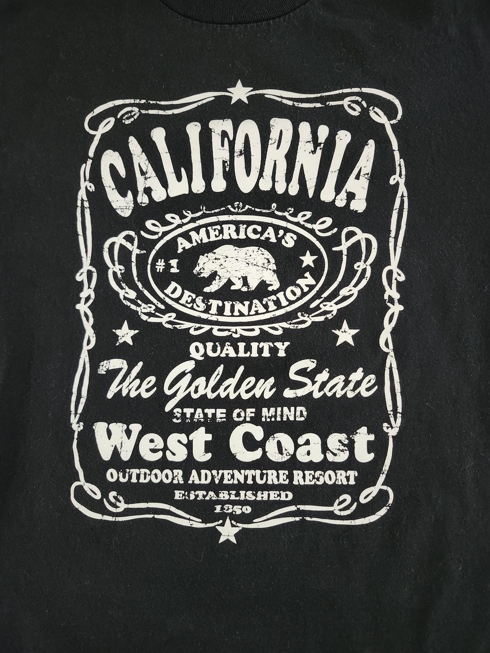Gildan Black Tee with White California West Coast Graphic